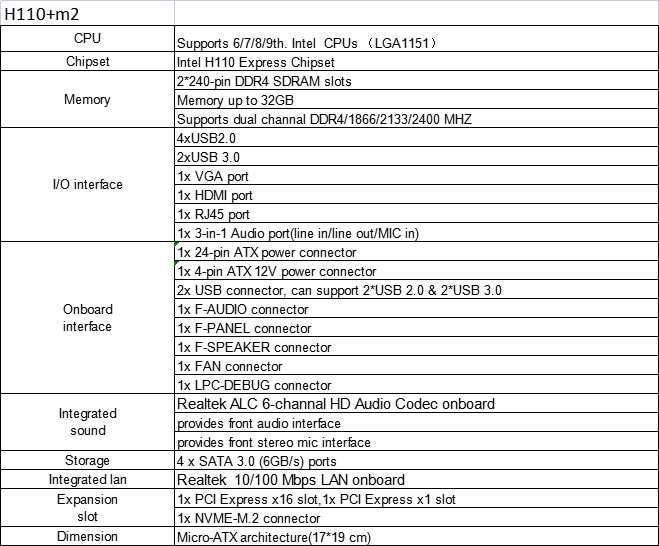 Материнская плата Corex  H110 + m2 slot    (NT6838)