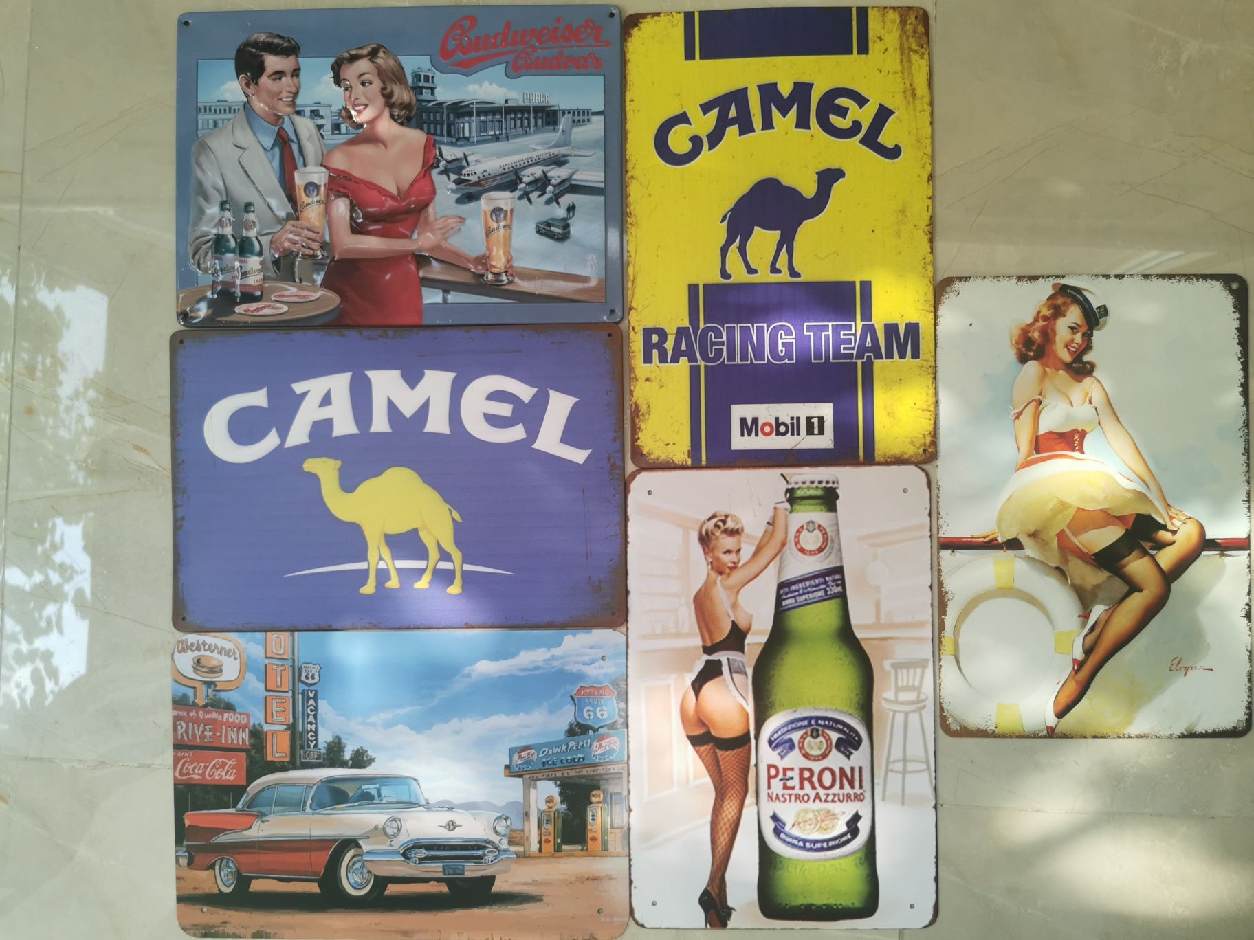 Plăcute metalice vintage Camel Peroni Budweiser / Placute retro metal