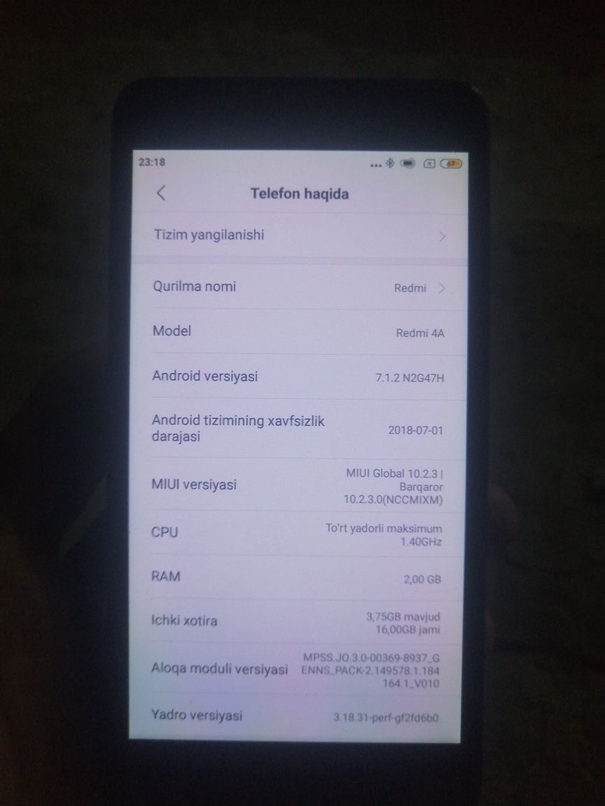 Redmi 4 a sotiladi 16/2 xotira