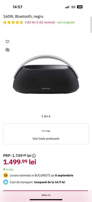 Boxa Portabila Harman Kardon GO + PLAY 3 Bluetooth, 160 W, USB C,Negru