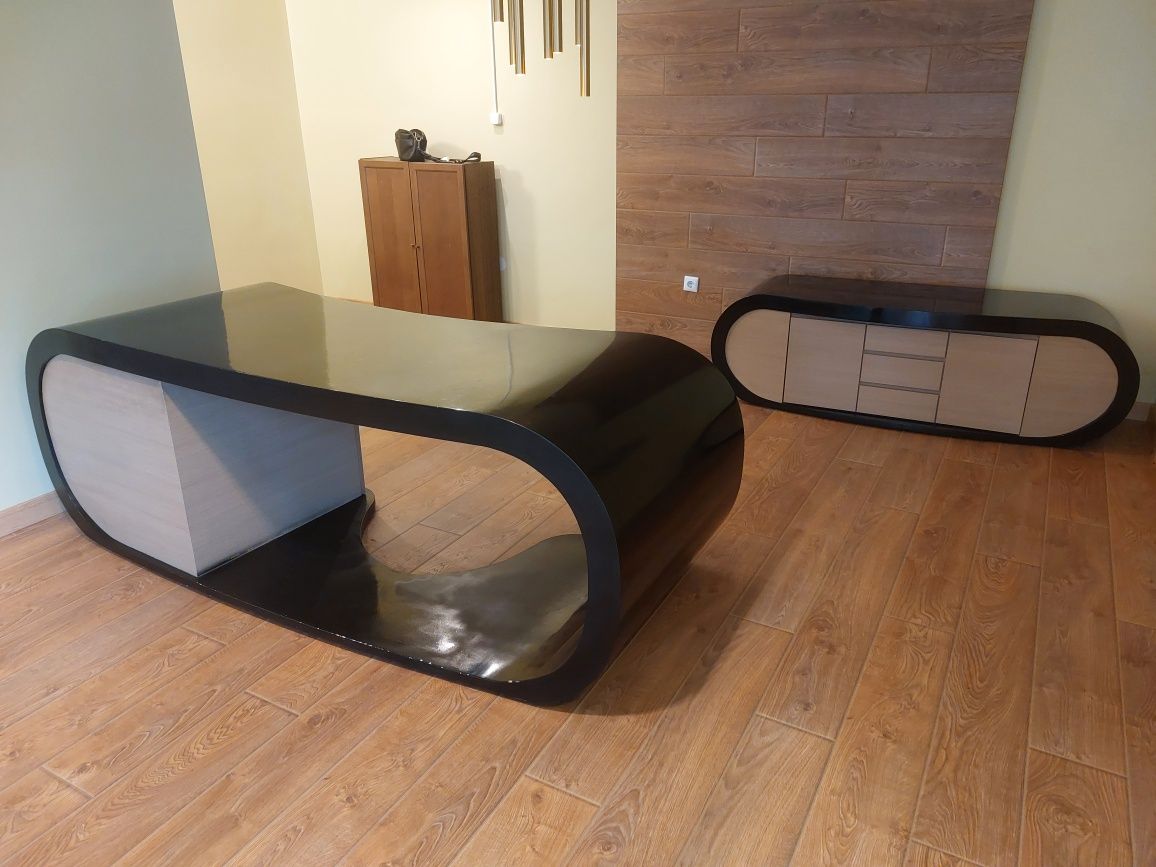 Луксозно Офис Обзавеждане Бюро Goggle desk Плътен МДФ Черен Лак Шкаф