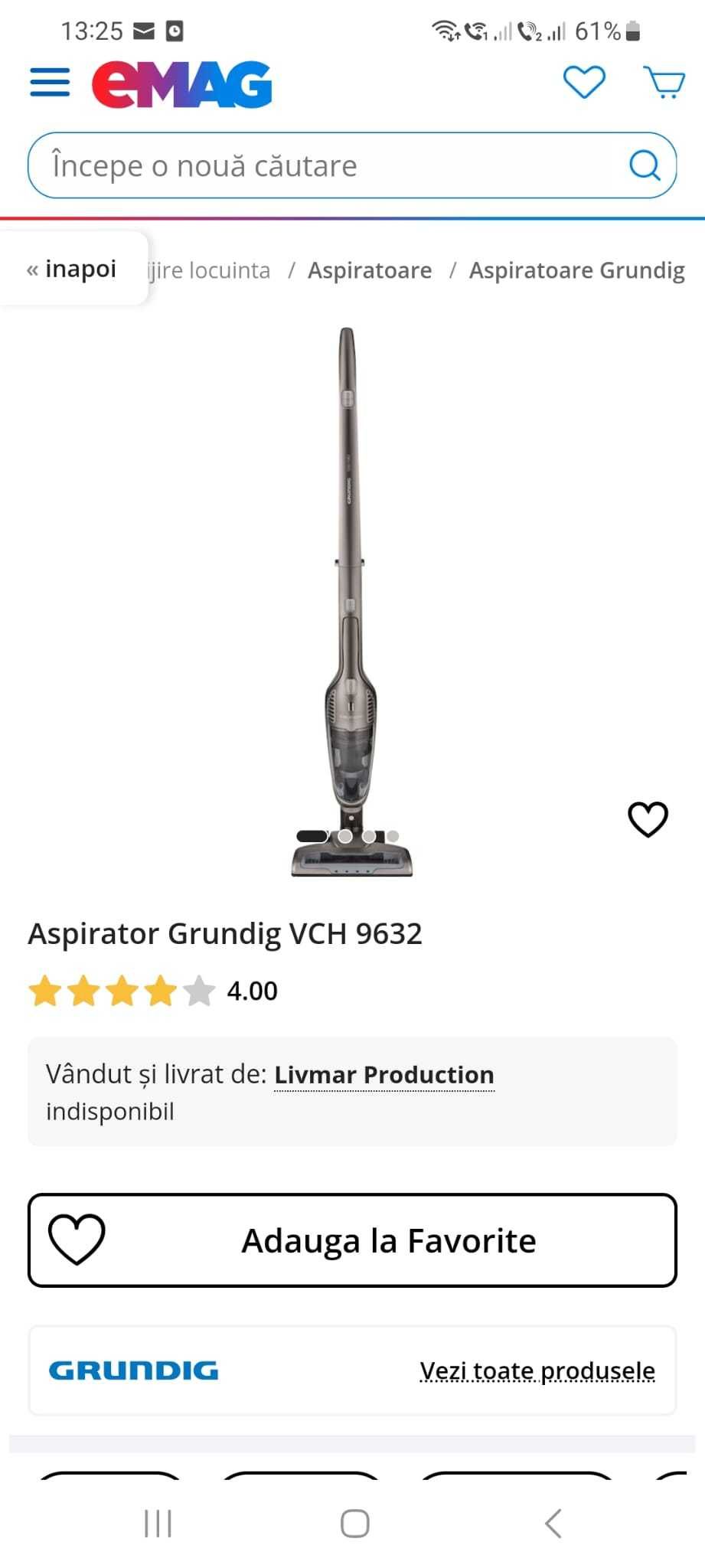 Aspirator vertical cu acumulator Grundig VCH 9632