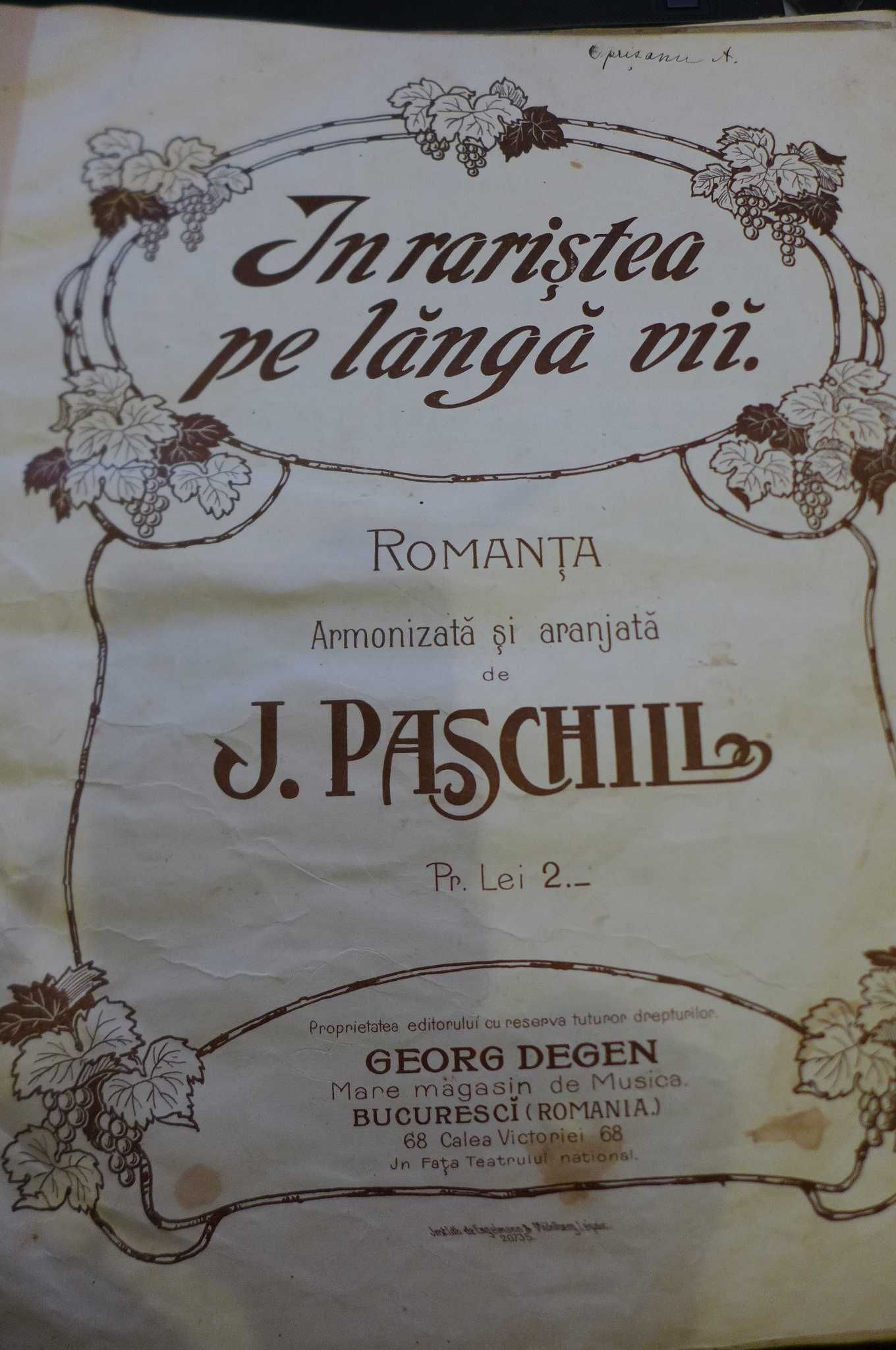 Partituri Muzica Veche Romaneasca Antebelica Litografii Bucuresci