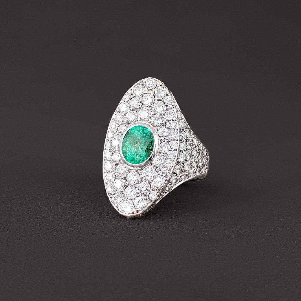 inel Marquise, smarald, diamante 6 ct, aur 18k, certif.