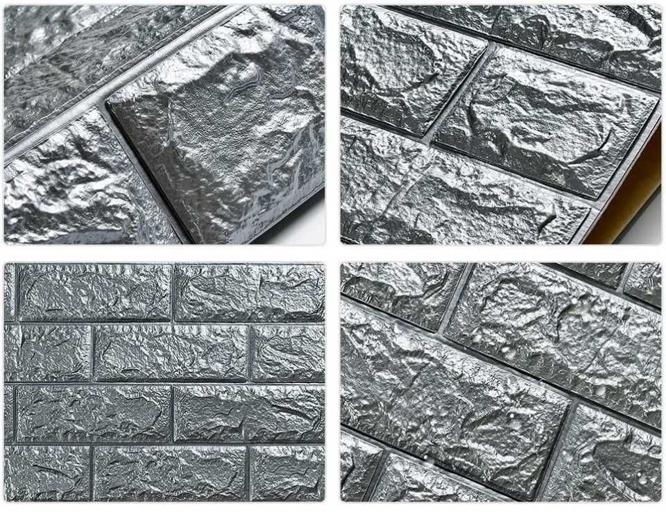 Tapet 3D Silver design perete modern din caramida in relieF