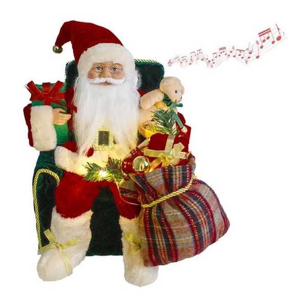 Реалистична коледна фигура Дядо Коледа в фотьойл с подаръци, Звук