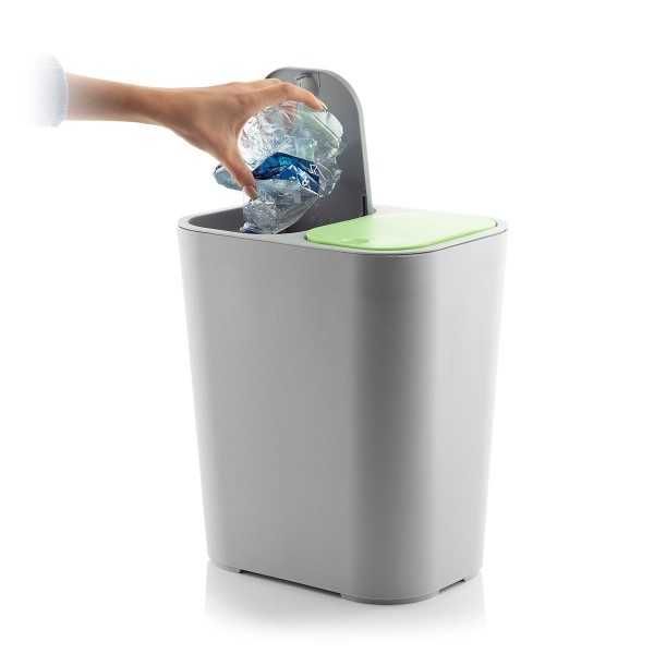 Cos de gunoi cu 2 compartimente, polipropilena, 2x7.5 L, verde/gri