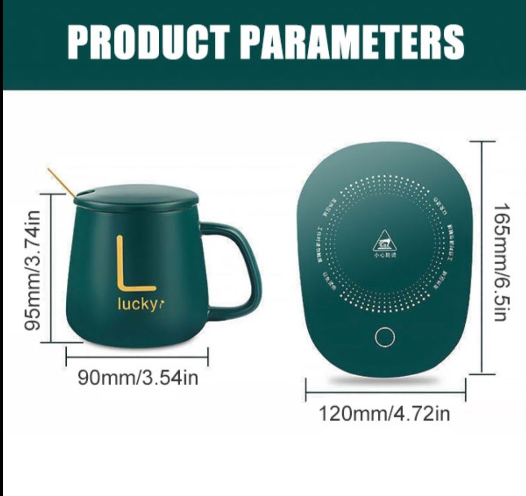 Подарочный набор- кружка, крышка, ложка, и подставка с подогревом