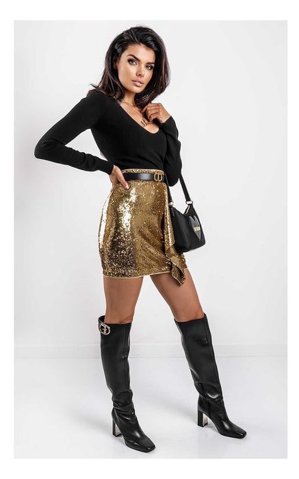 Къса златна пола Twinset от пайети, размер М,брандирана, нова с етике