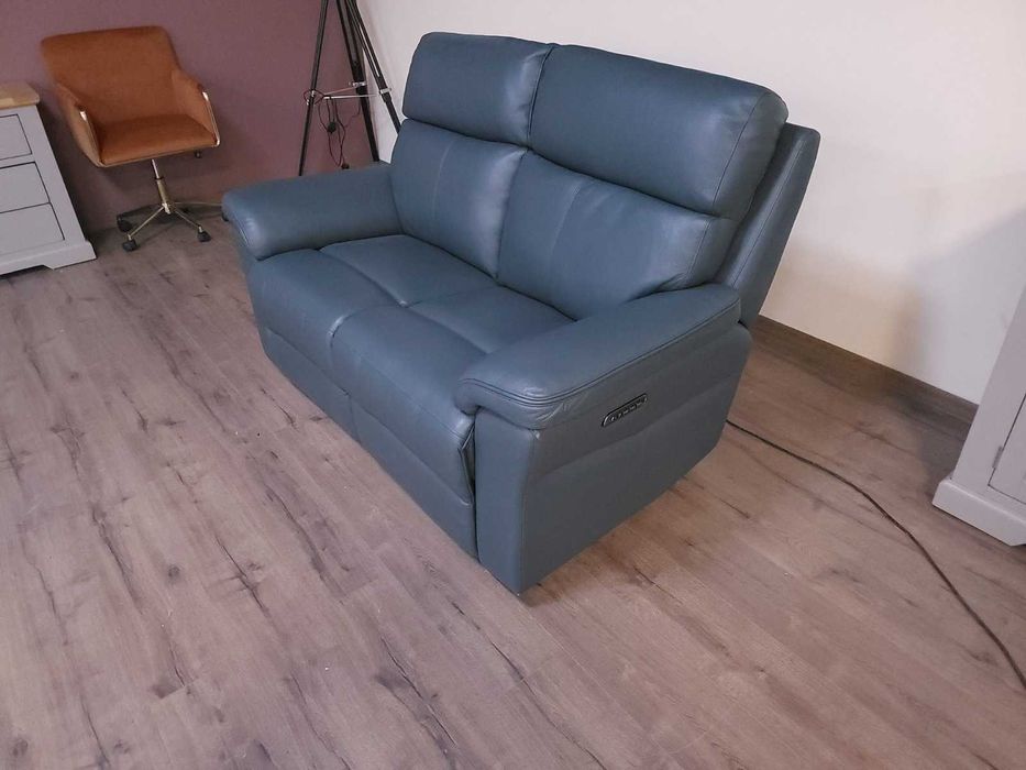 Синьо - зелен кожен диван двойка с ел релакс механизъм La-z-boy