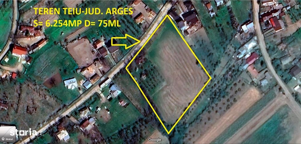 Teren 6.254 mp,Teiu –Intravilan,Deschidere 75 ml, Curent,Comision 0%