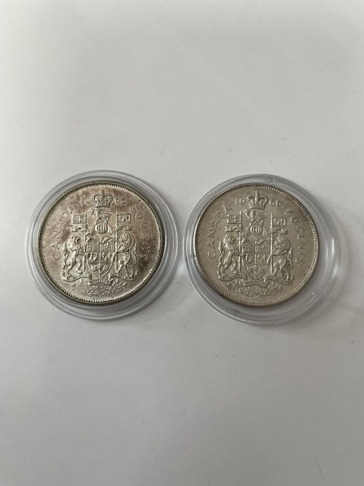 Два броя сребърни Канадски монети 50 cents Elizabeth  1965/1966