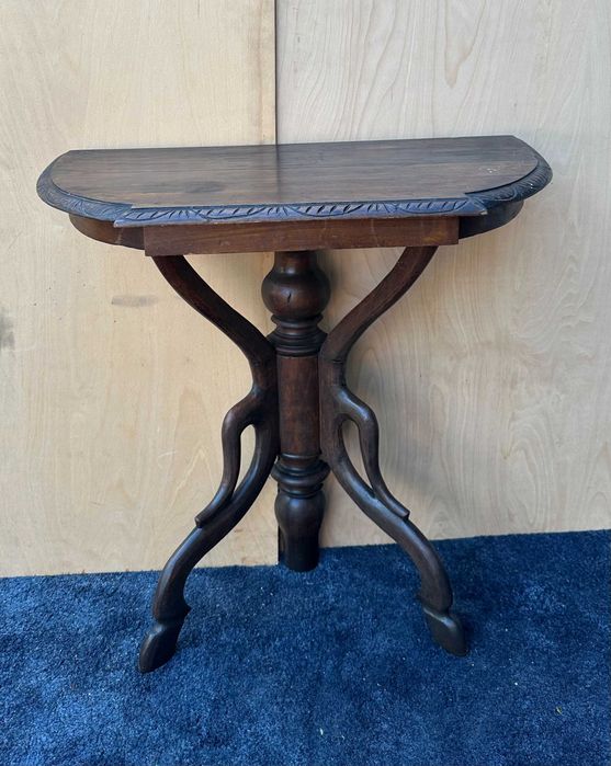 Masuta Vintage din lemn masiv; Consola cu picior sculptat