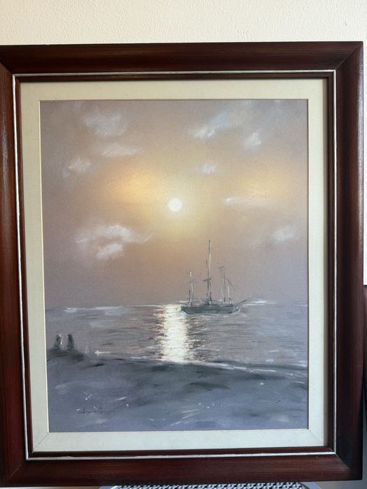 Оригинална пастелна картина, рамка от масивно дърво