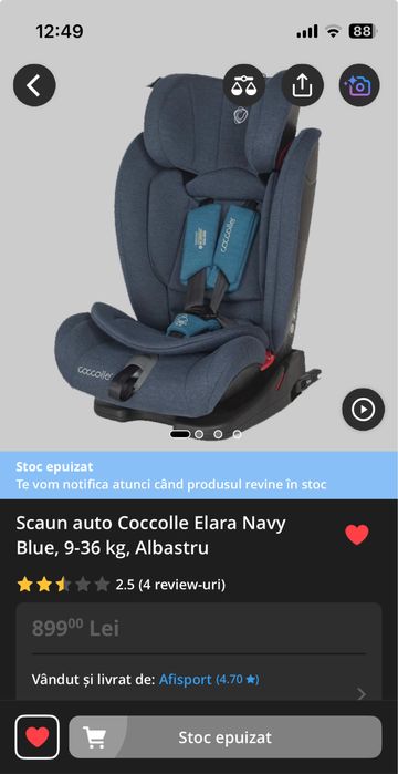 Scaun auto Coccolle Elara Navy Blue, 9-36 kg, Albastru