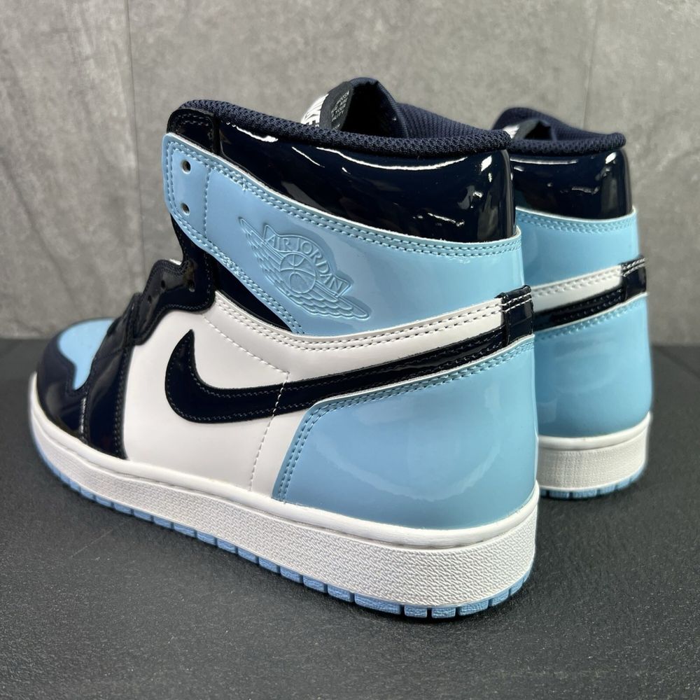 Jordan 1 Patent bred lether blue