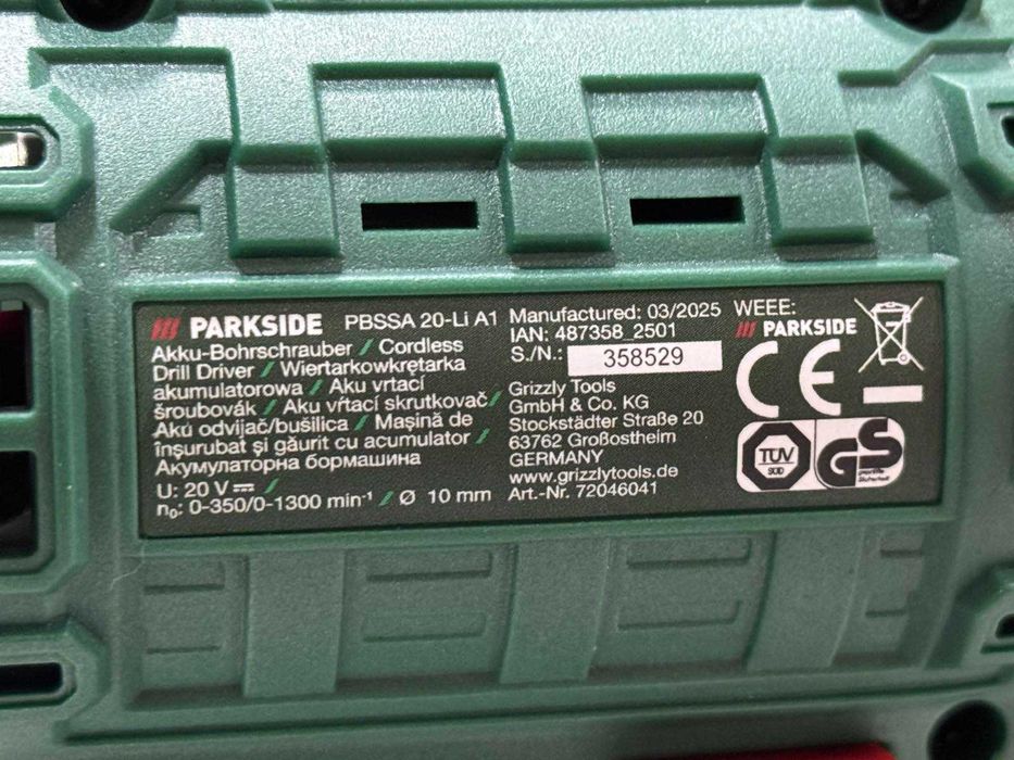 Акумулаторен винтоверт Parkside PBSSA 20-Li A1 с батерия и зарядно