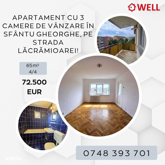 Apartament cu 3 camere de vânzare pe str,. Lăcrămioarei!