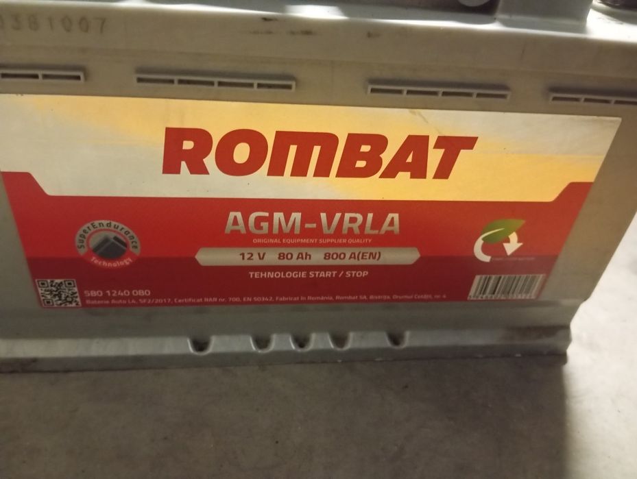 Baterie auto Rombat 80 amperi AGM Start Stop stare perfecta