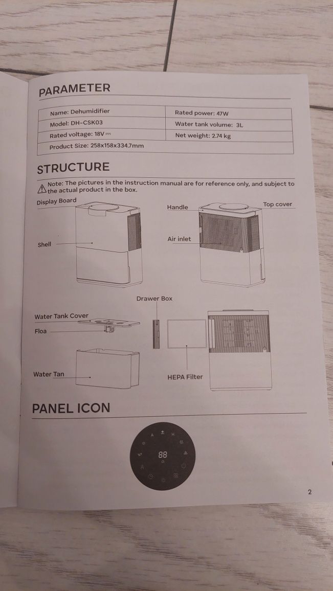 Dezumidificator cu filtru HEPA, rezervor 3l