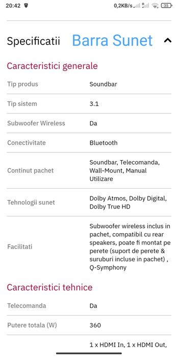TV+Barra Sunet Samsung.