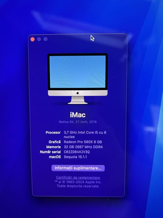 iMac 27-inch 5K 2019 intel i5 32 gb ram radeon 8gb 1tb ssd