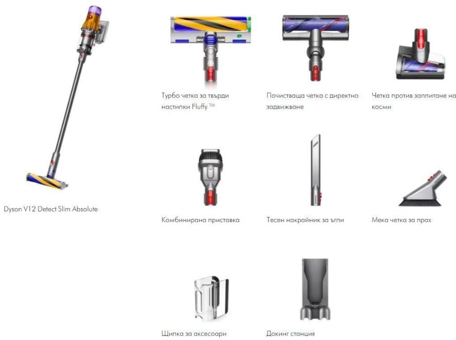 Вертикална прахосмукачка Dyson V12 Detect Slim Absolute