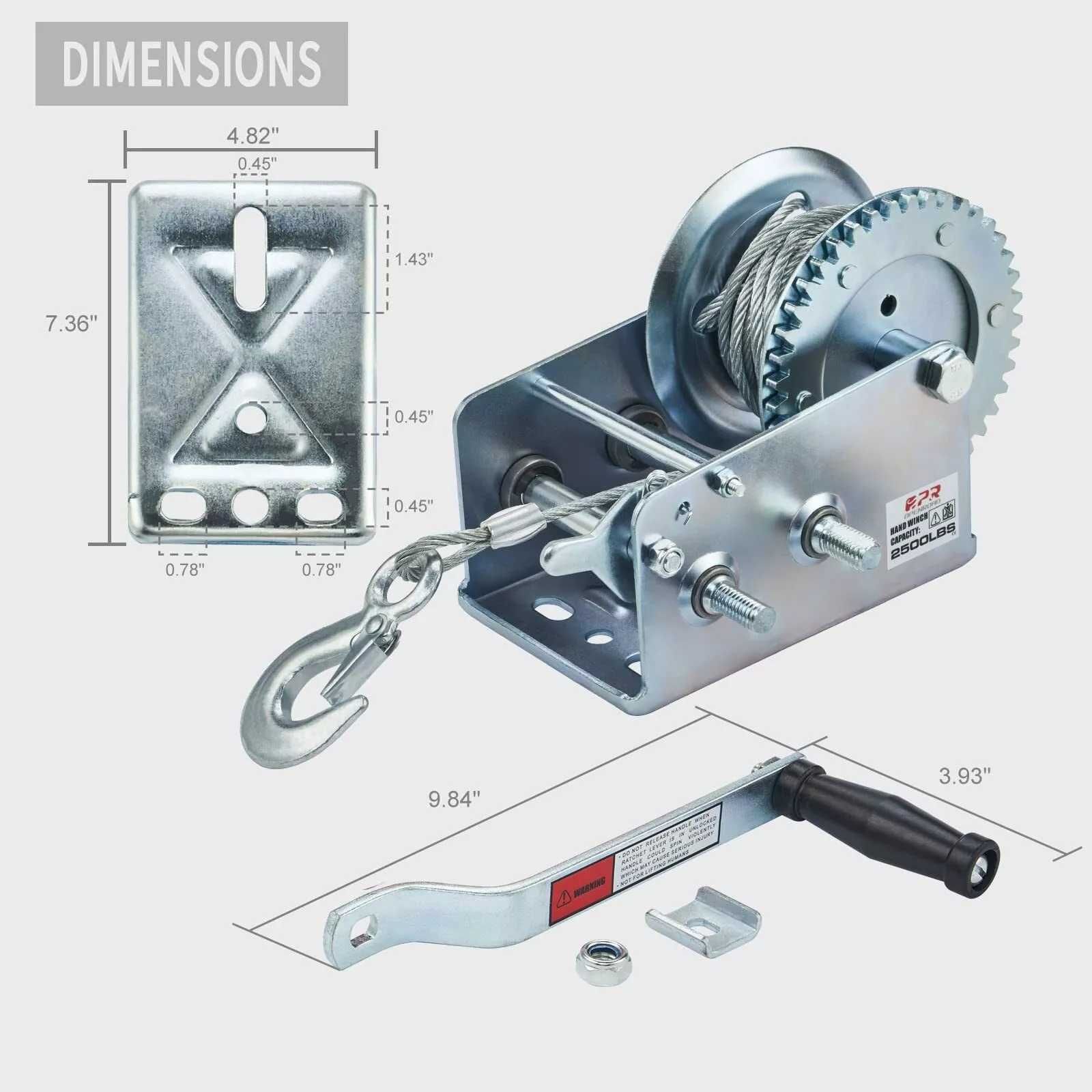 Troliu manual 2500lbs/1150kg pentru remorci platforme auto