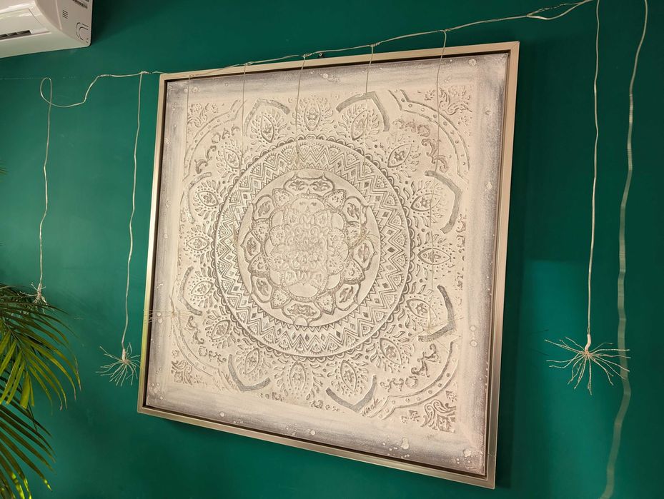 Tablou mare texturat, pe panza, cu rama, 100 cm, mandala abstract