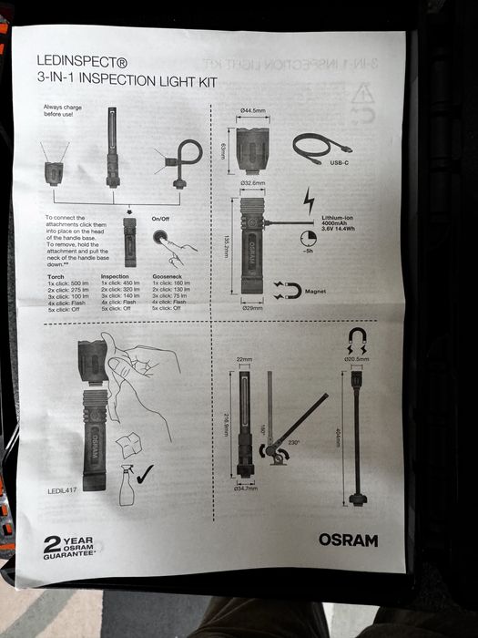 Kit lanterna OSRAM LEDinspect 3-in-1