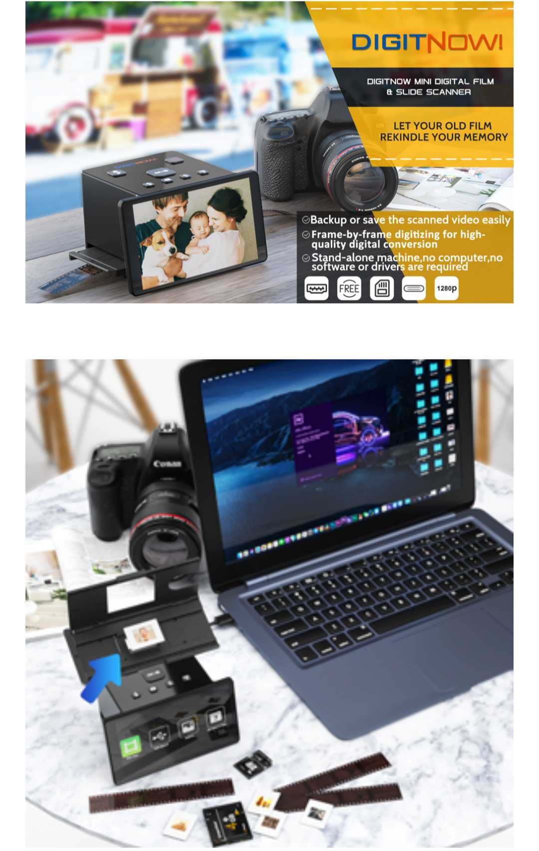 DIGITNOW! 22MP скенер за фото диапозитиви,35мм 126/110 в JPEG,PC,Mac