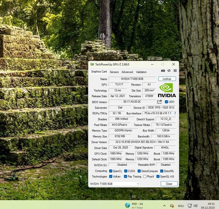 Placa Video Quadro T1000 8Gb DDR6
