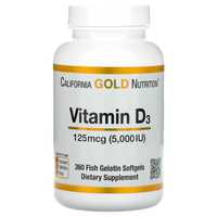 Витамин D3 125мкг 5000 МЕ 360капсул Калифорния Голд рыбий желатин