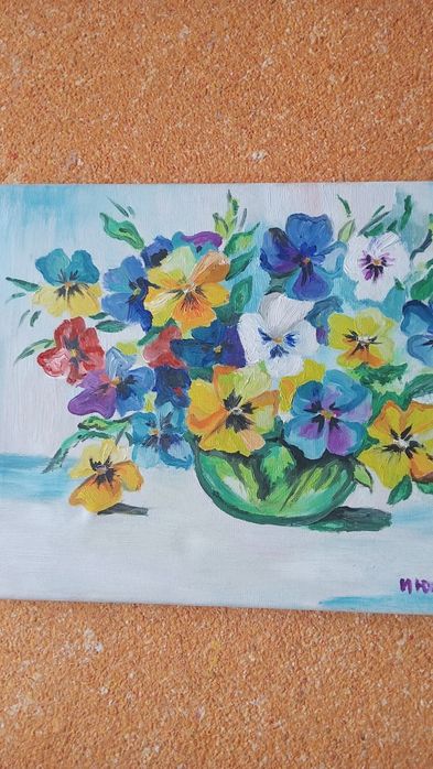 Картина,маслом 30*40 см. Анютины глазки.