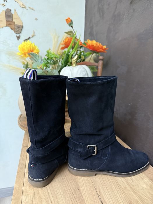 Tommy hilfiger 37 естествен велур кожа боти ботуши обувки