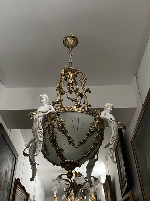 Candelabru bronz masiv/portelan/85h