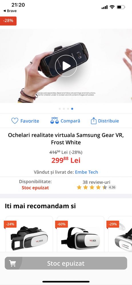 Ochelari realitate virtuala Samsung Gear VR, Frost White