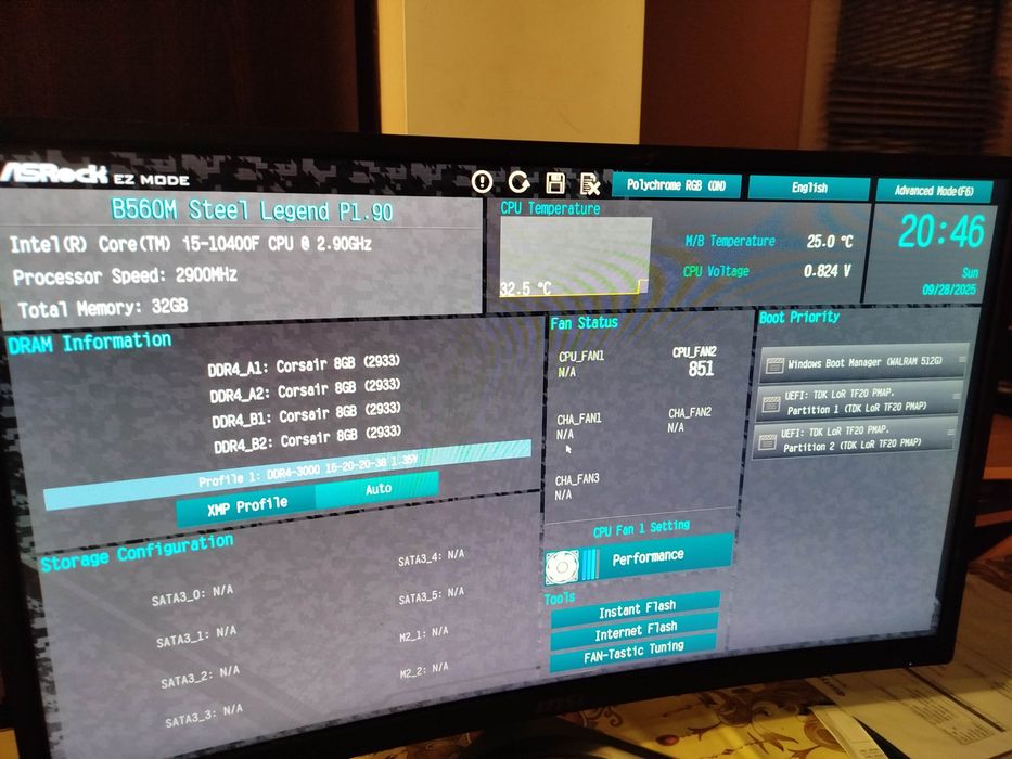 ASRock B560M Steel Legend + Intel i5-10400F + 32GB DDR4 4x8GB, 3000MH