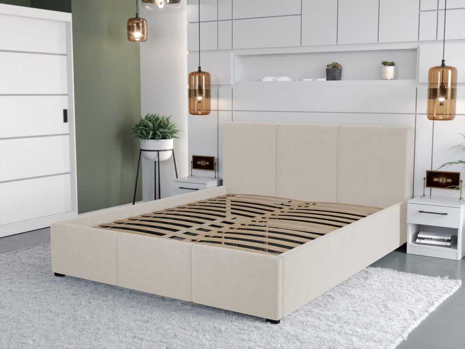 Pat Tapitat Avelis Crem cu somiera fixa - Transport Gratuit