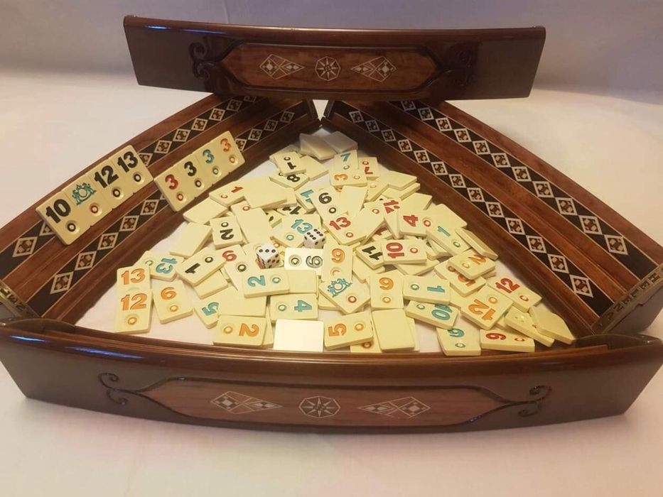 Joc remi, rummy din lemn masiv si sidef sculptate manual. 2643