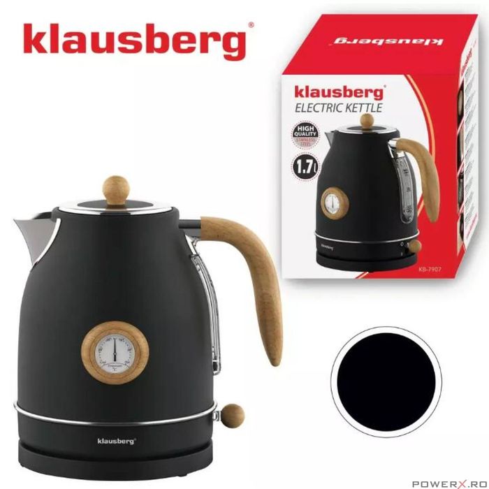 Ceainic, fierbator electric cu termometru, otel inoxidabil, negru cu