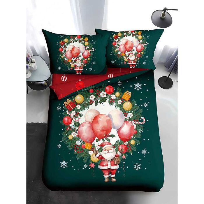 Двулицево коледно спално бельо за приста (Реално изображение), 4 части