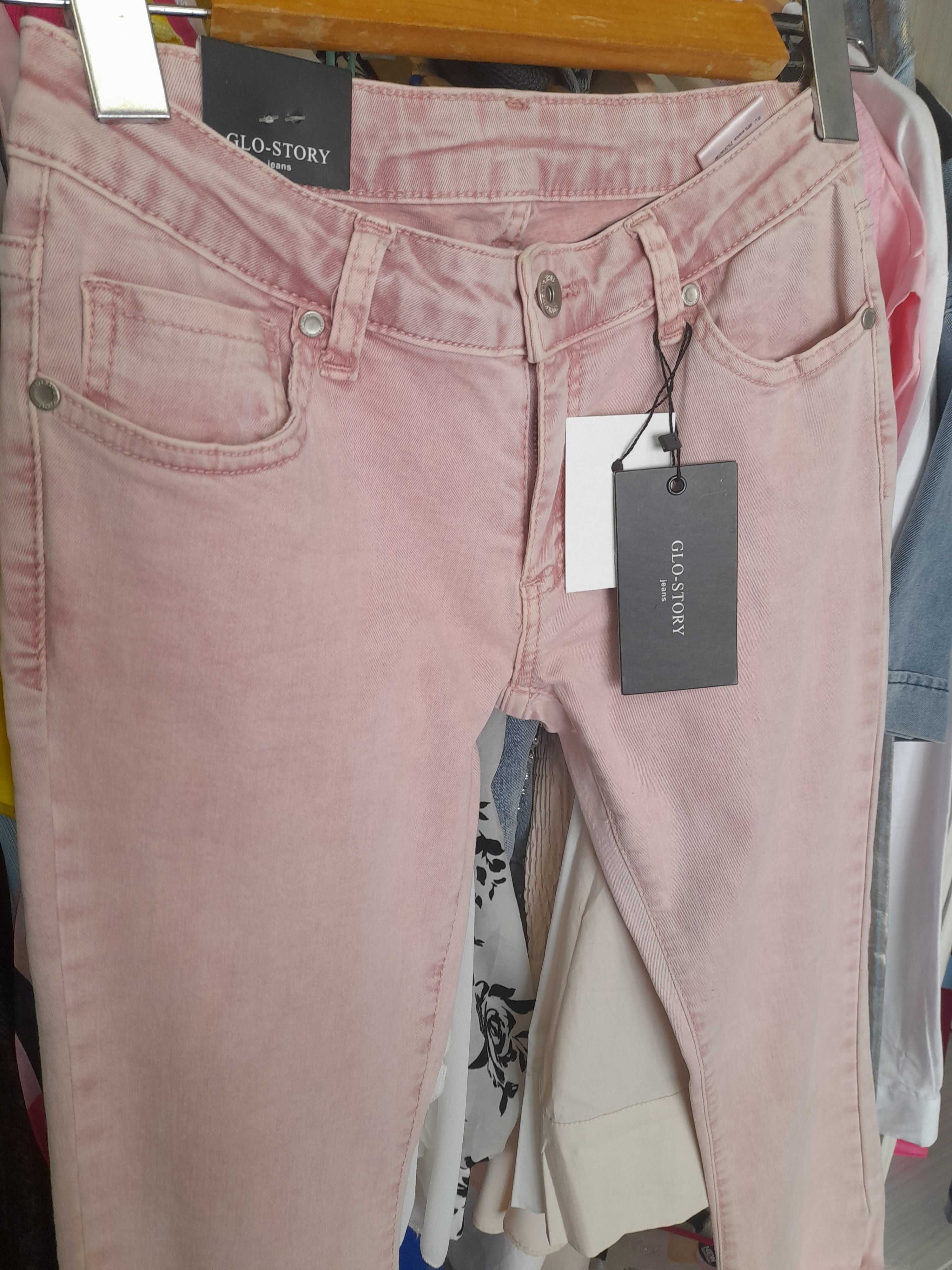 Glo-Story jeans. Луксозни Дамски розови дънки с пера. XXS, XS, S