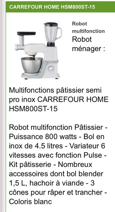 Mixer bol robot patiser Carrefour Home, Nou