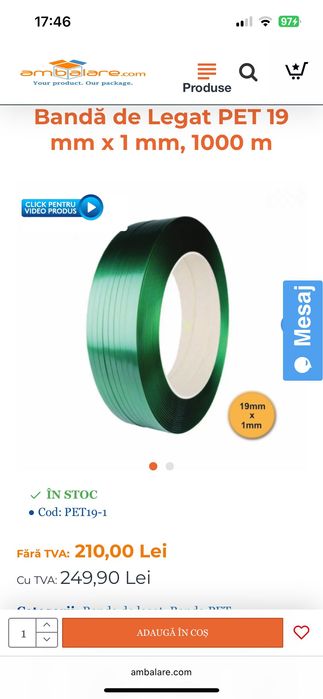 Banda de legat PET poliester, 19x1mm, verde, rola 1000m Breckner