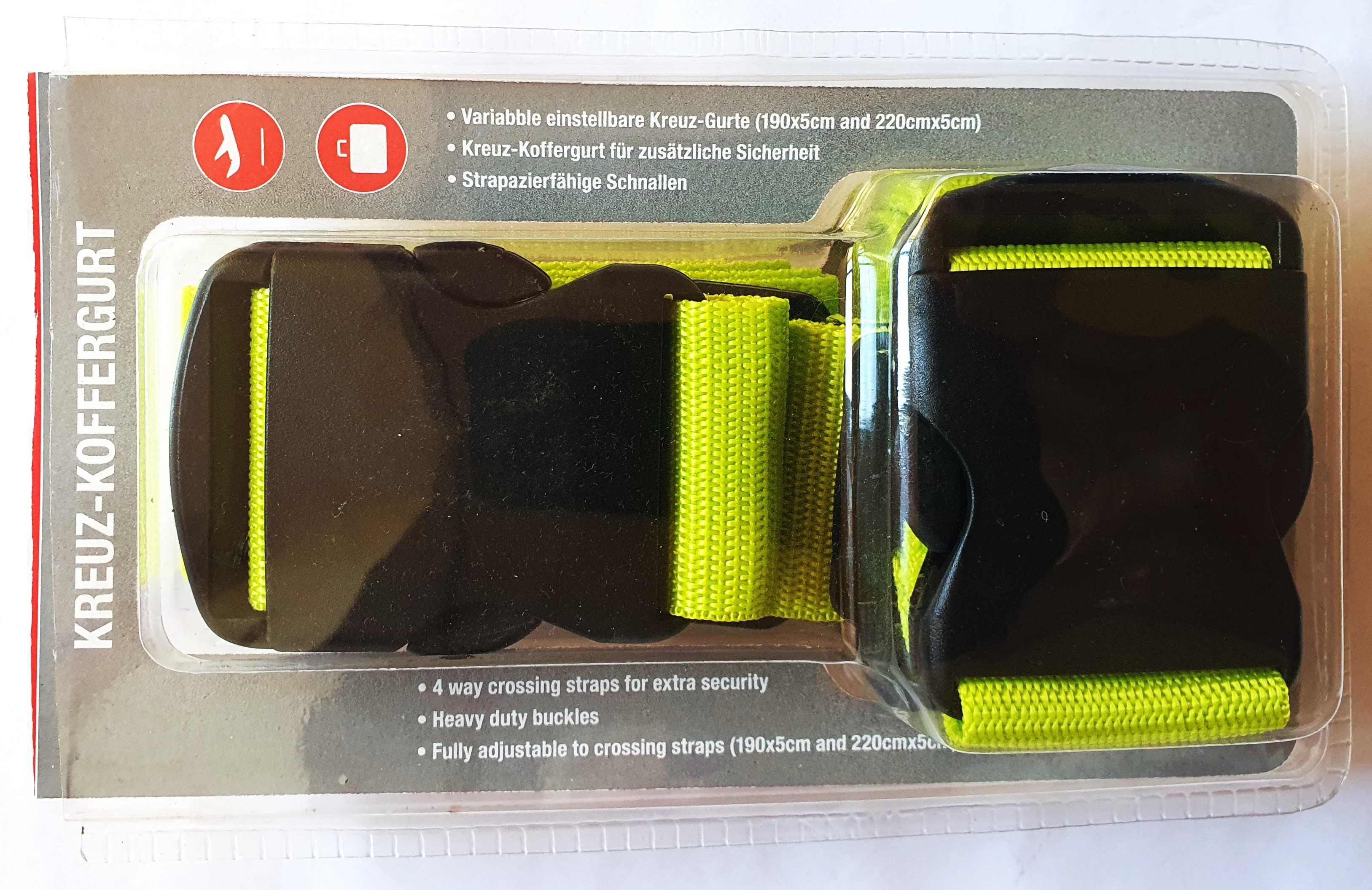 Set doua curele pentru bagaj nailon verde neon (NOI)