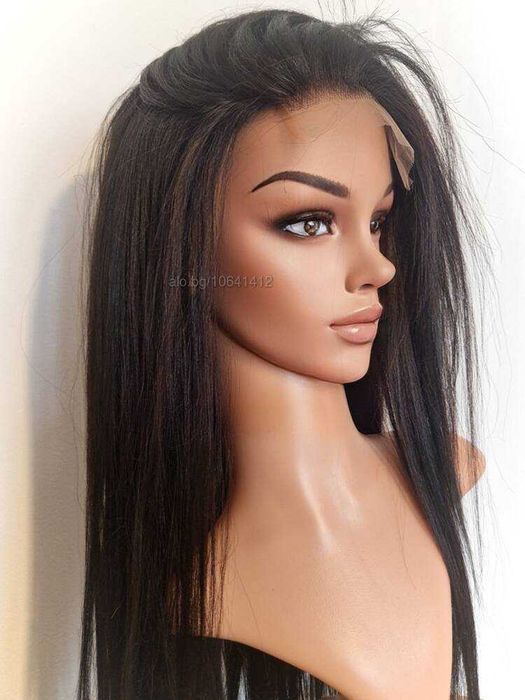 Черна перука от микс естествен косъм и примеси 70 см с Lace 4×4