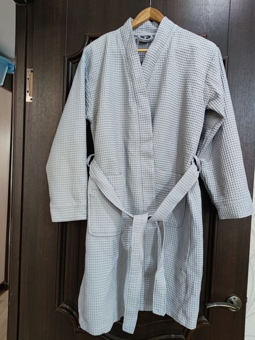 Вафельный халат серый