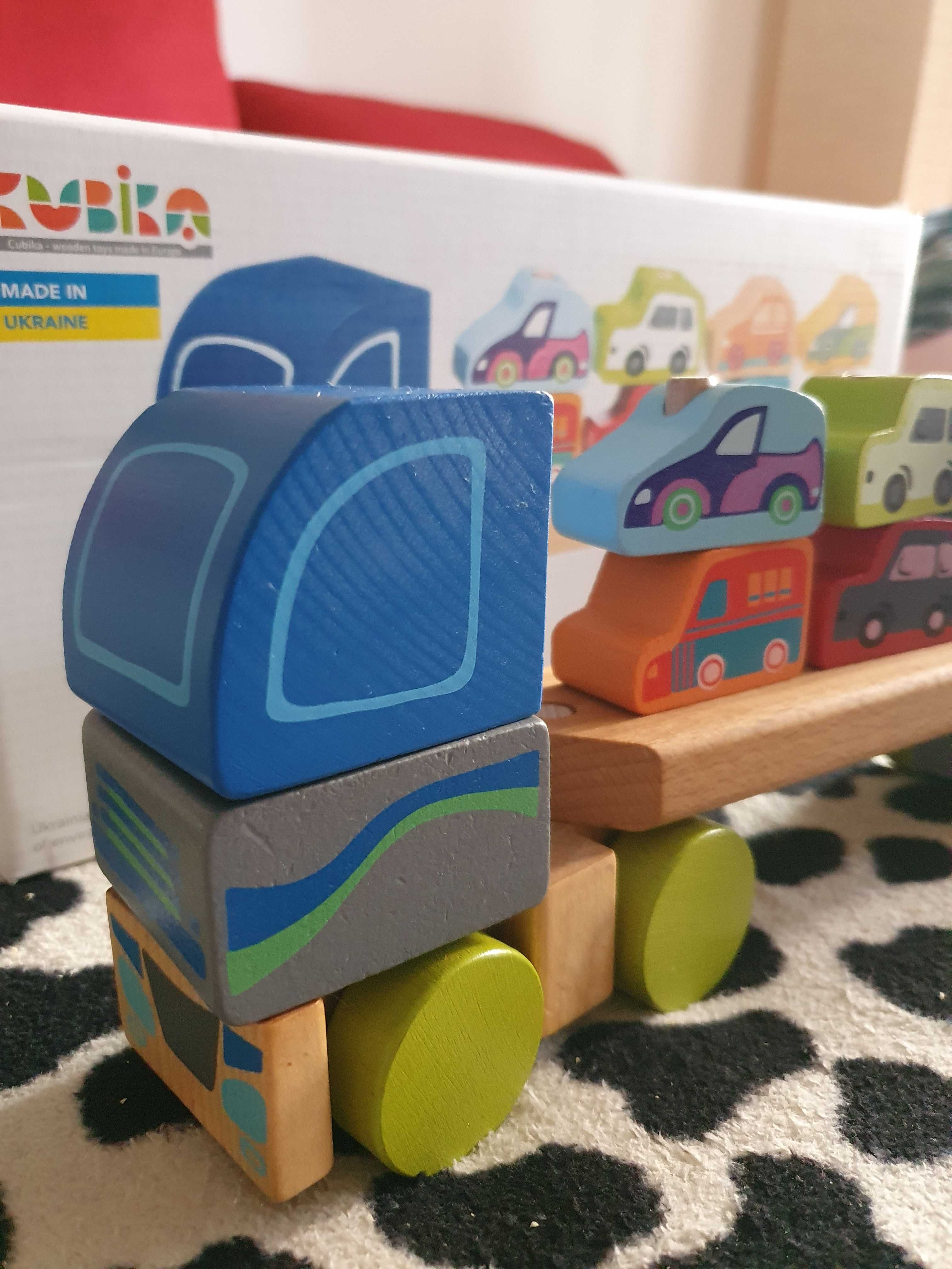 Joc din lemn montessori piese pe tije cubika camion de transport auto