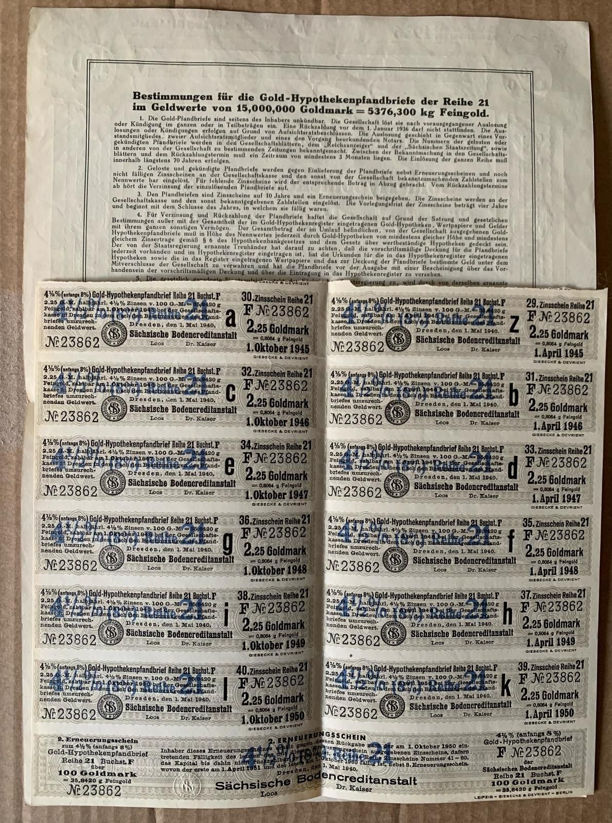 titlu stat 100 Goldmark  1930 Germania bond marci aur  neincasat